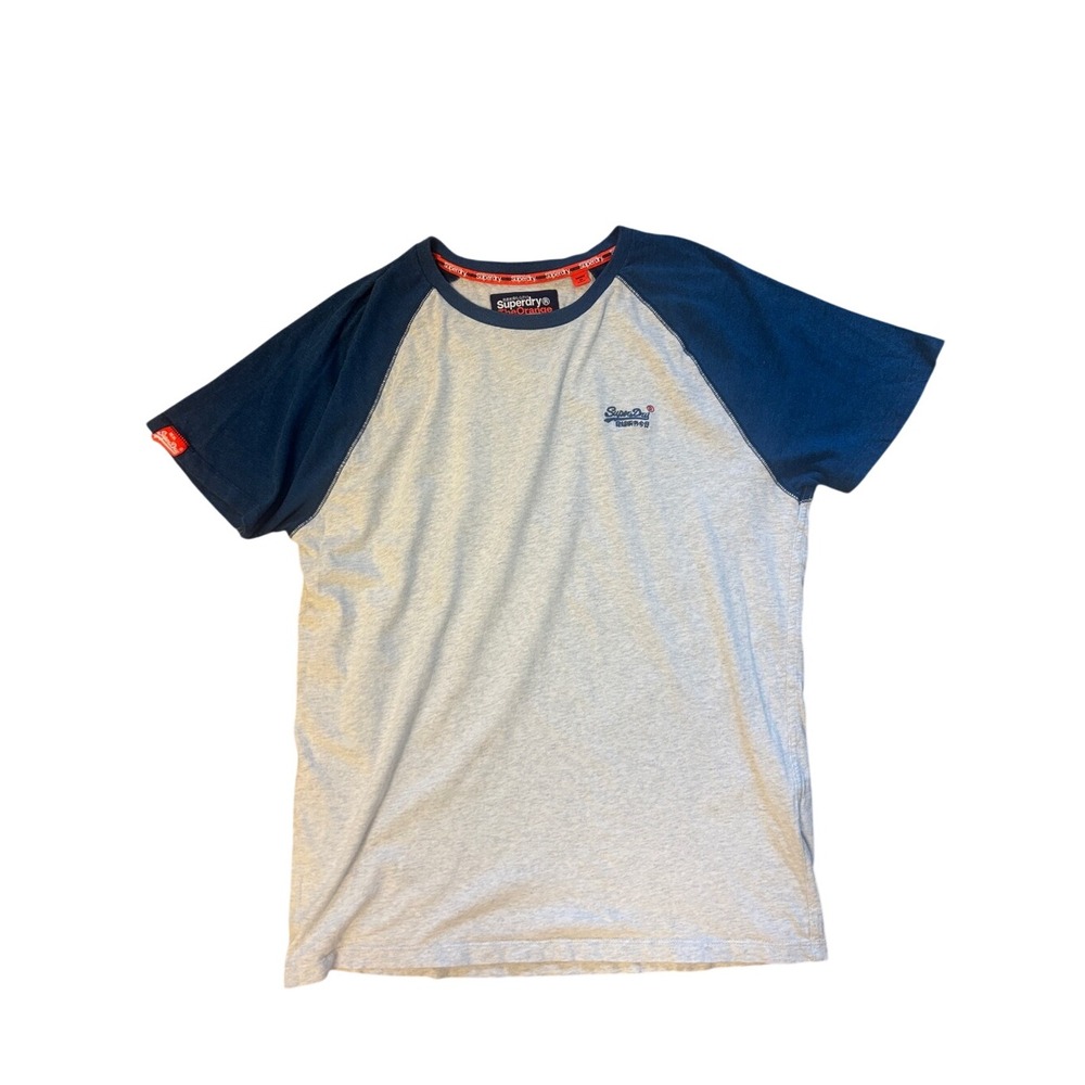 Superdry The Orange Label Tee Mens SZ XXL Grey Navy Raglan Short Sleeve T-Shirt